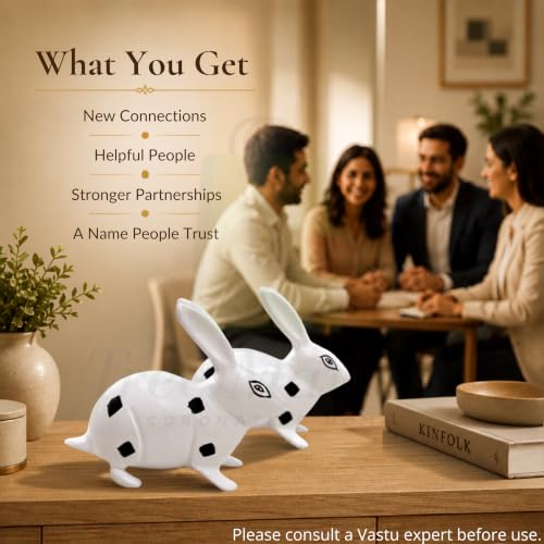 Image of Brass Rabbit Pair Statue | Weight - 490 G Approx | Vastu Shastra | Home Decor Statue | Vastu Remedy | Wealth and Prosperity | Material- Brass | Black and White Painted |