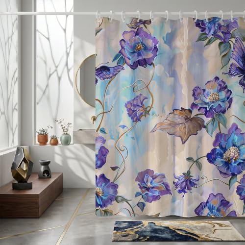Rideau de douche en polyester de qualité supérieure violet motif fleur 140x190