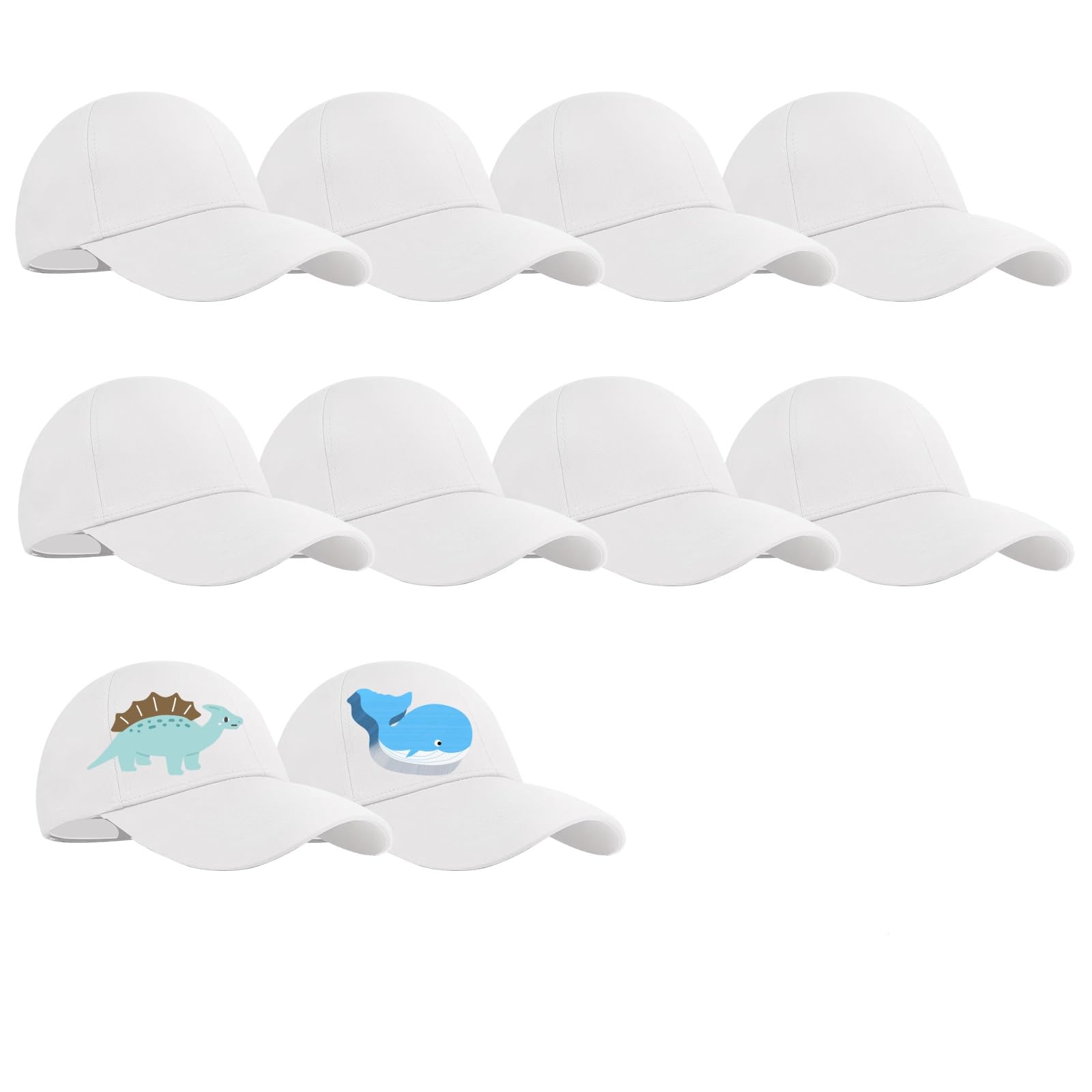 10 Pcs Kids Baseball Caps White Peaked Cap for DIY Painting Adjustable Baseball Hat Outdoor Sports Sunshade Plain Blank Hats