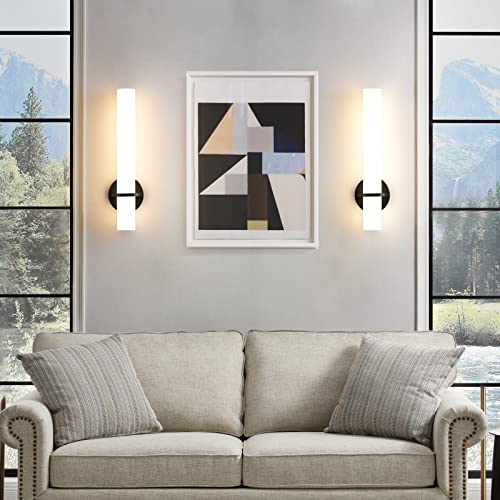 Image of AIJIASI 18 Inch Wall Sconces Set of Two, Black Bathroom Sconces 18W 2700K-5000K LED Dimmable Modern Wall Sconces with Acrylic Shade for Bedroom Living Room Hallway Stairway