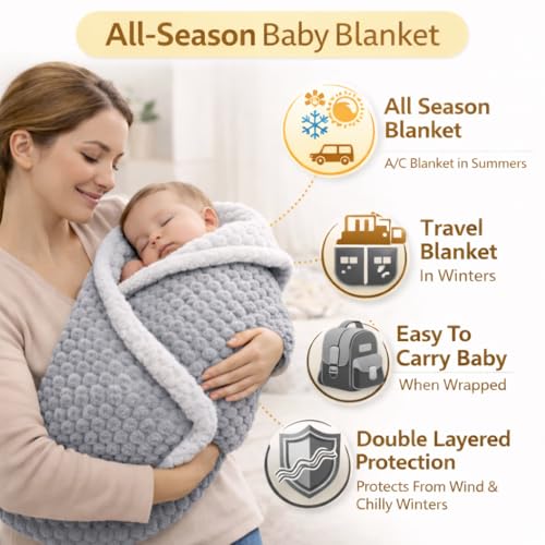 Image of BRANDONN Premium Baby Blanket 100x75 cm - Ultra Soft Flannel Sherpa Newborn Blanket for Winter, AC, Stroller, Crib, Travel (0-12 Months)