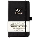 Pocket Planner 2026-2027, Academic Planner 2026-2027, Jul 2026 - Jun 2027, Weekly & Monthly Calendar, 6.3''×3.8'', Pen Loop, Back Pocket, Elastic Closure, Note Pages