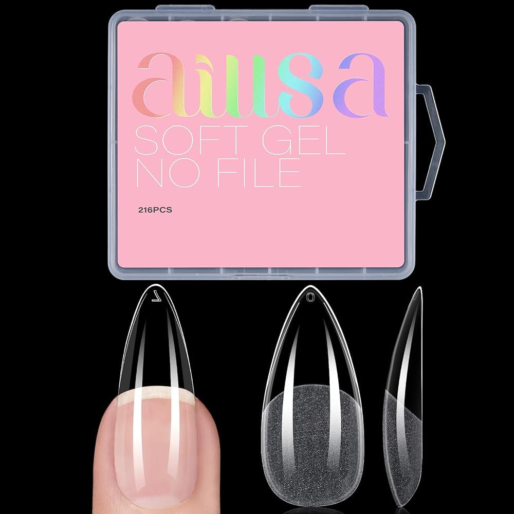 Long Almond Nail Tips Full Cover Clear Gelly Nails Tips Half Matte Acrylic Tips Pre-Filed Fake Press on Nail Tips for Extension Home DIY Salon Manicure 216PCS 12 Sizes