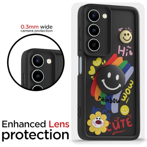 Image of Pikkme Back Cover for Realme P4 Lite 5G / Realme C83 5G | Soft Silicone| Cute Rainbow Smile & 3D Cartoon Flower Design | Shockproof Raised Camera Protection Bumper Case (Black)