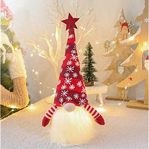Christmas Gnome Lights, Handmade Tomte Plush Gnome Dolls Gifts, Xmas Santa Figurines Holiday Decor for Home Decoration or Kids Holiday Birthday Present (Red) Cover