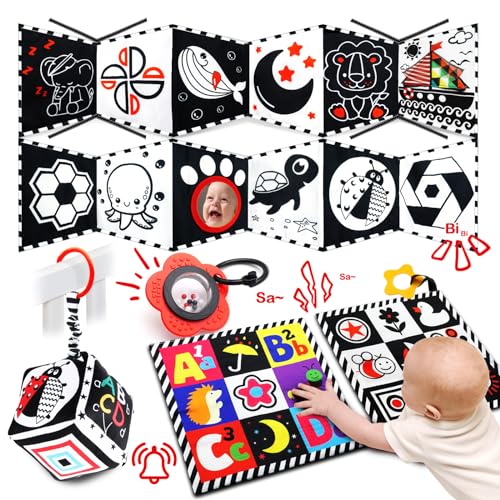 Image of ToyUnited 4 Pcs Baby Toys 0-3 Months, Black and White High Contrast Newborn Toys Brain Development, Tummy Time Toys Montessori Toys for Babies Sensory Soft Book Crinkle Toys 6-12 Months Toy Gift