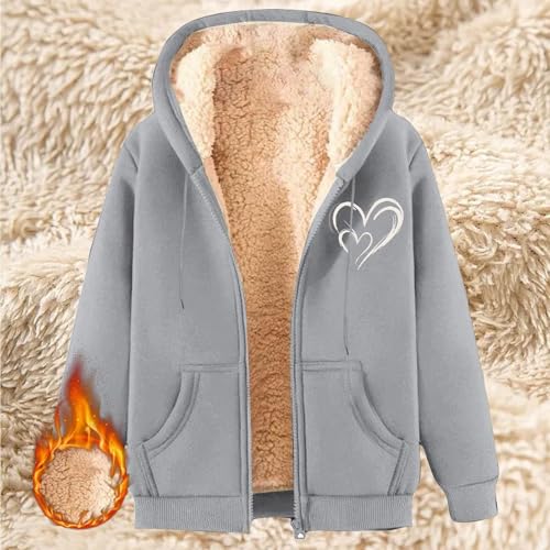 Chaqueta con capucha de forro polar pesado abrigo gris XXXXL 2