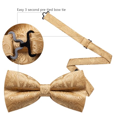 Image of YOHOWA Mens Bow Tie Set Paisley Coloful Pre-tied Bowties Adjustable with Handkerchief Cufflinks Wedding Prom Party