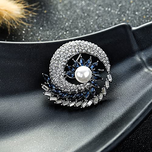 RWRAPS Damen-Brosche, modisch, elegant, dunkelblau/weiß, Kristall-Blumenbrosche für Damen, niedliche Broschen-Accessoires, Exquisite Broschen (Metallfarbe: Silber) (Roségold)