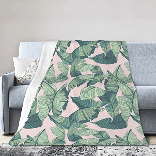 Palm Tree Leaves Printed Fleece Blanket 80"X60", Super Soft Lightweight Microfiber Throw Blanket For Bed Sofa Travel #TOP28