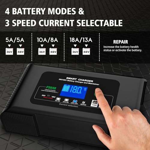 Yhchkj Battery Charger, 48V-13Amp And 36V-18Amp Golf Cart Charger, Smart Car Battery Charger With Lcd Display, Lithium,Lifepo4 Lead-Acid Agm/Gel/Sla Trickle Charger For Ezgo Rxv & Txt,3-Pin  thumb #2