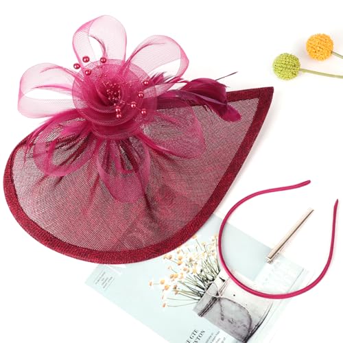 Image of DRESHOW Women Fascinator Hats Tea Party Hat Vintage Pillbox Hat Headband for Cocktail