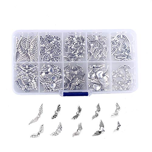 Preisvergleich Produktbild sharprepublic 100x Flügel Perlkappen 10 Verschiedene Art Perlenkappen Metall Spacer Zwischenperlen für Halsketten, Armbänder, Ohrringe