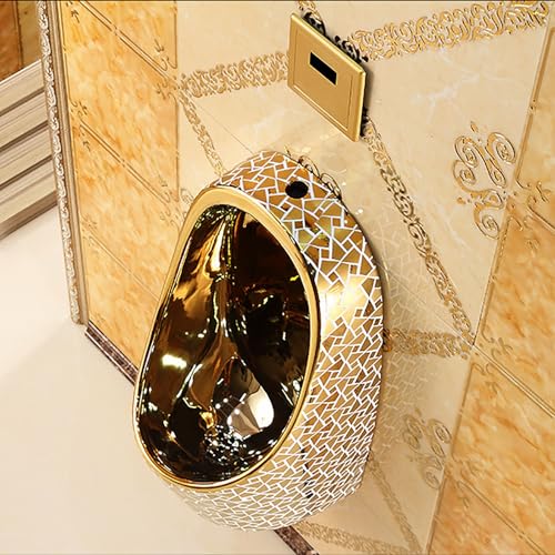 Urinal de pared dorado para hombres, urinal comercial y doméstico con descarga automática por sensor, acabado cerámico electrochapado, antiesplashes para baño, restaurante y hotel miniatura 5