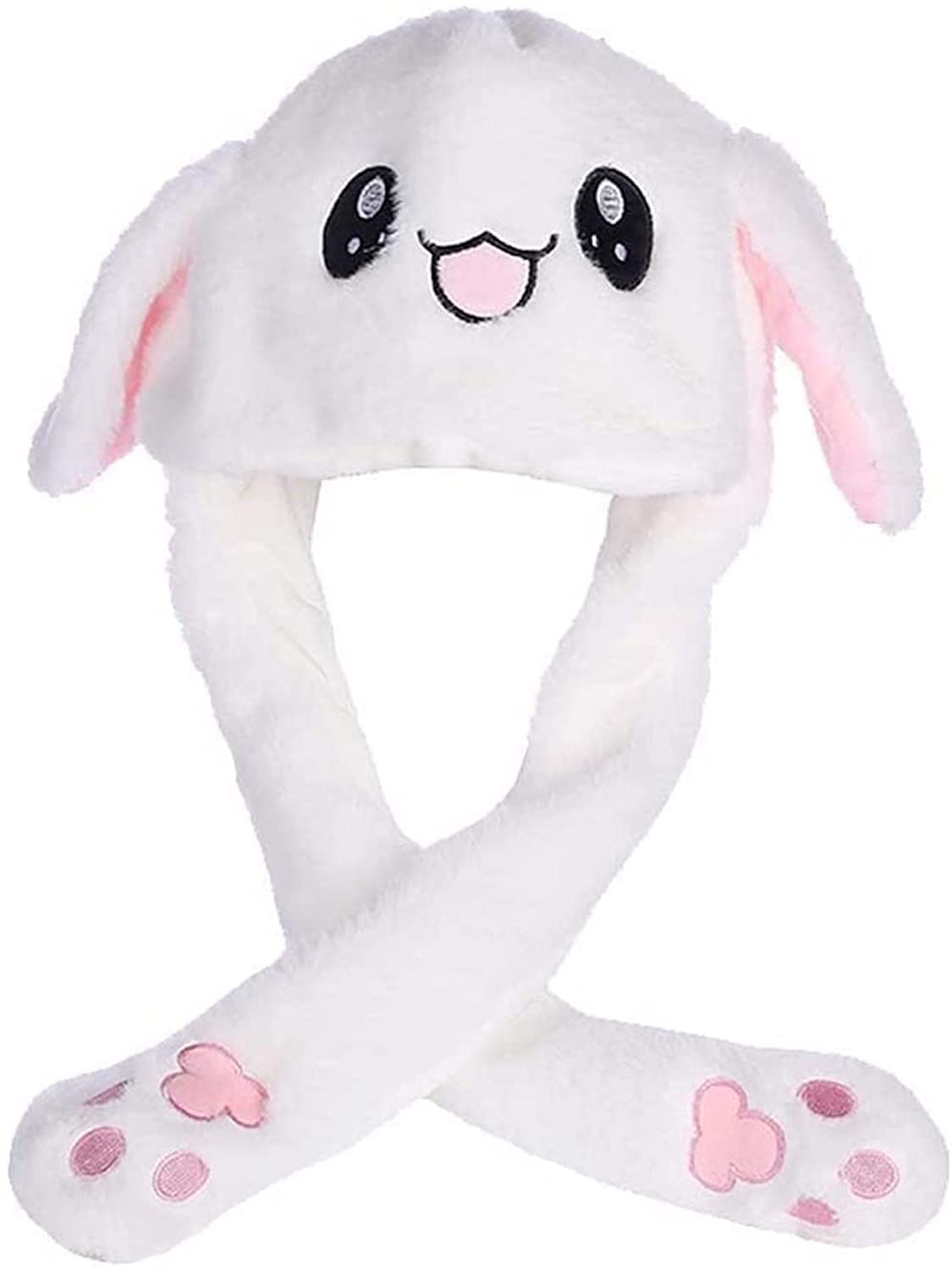 ORiTi Funny Plush Bunny Hat Ear Moving/Jumping Rabbit Hat Cute Unisex Animal Ear Flap Hat with Paws for Women Girls