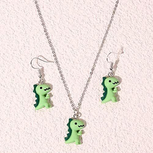 Caiyao Cute Dinosaur Stud Earrings Resin Funny Animal Dangle Earrings Necklace Set for Women-Set3