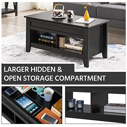 Yaheetech Black Wood Coffee Table Lift Up Coffee Table W/Hidden Storage & 2 Open Shelves For Living Room Reception Room Office, 41In L #TOP4