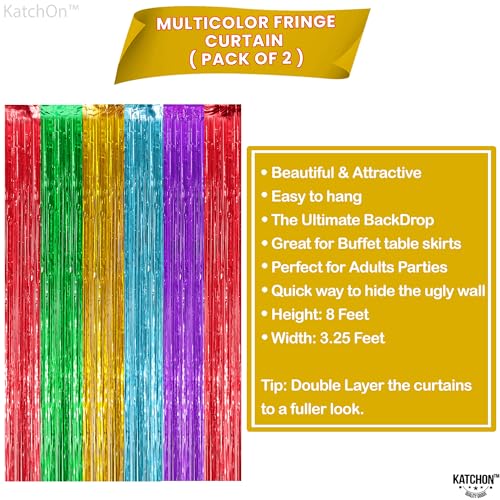 Image of KatchOn, XtraLarge Rainbow Streamers - 3.2 x 8. Ft, 2 Pcs | Multicolor Fringe Curtain for Fiesta Party, Hawaiian, Luau, Unicorn Birthday Decorations | Rainbow Backdrop for Back to School Decorations
