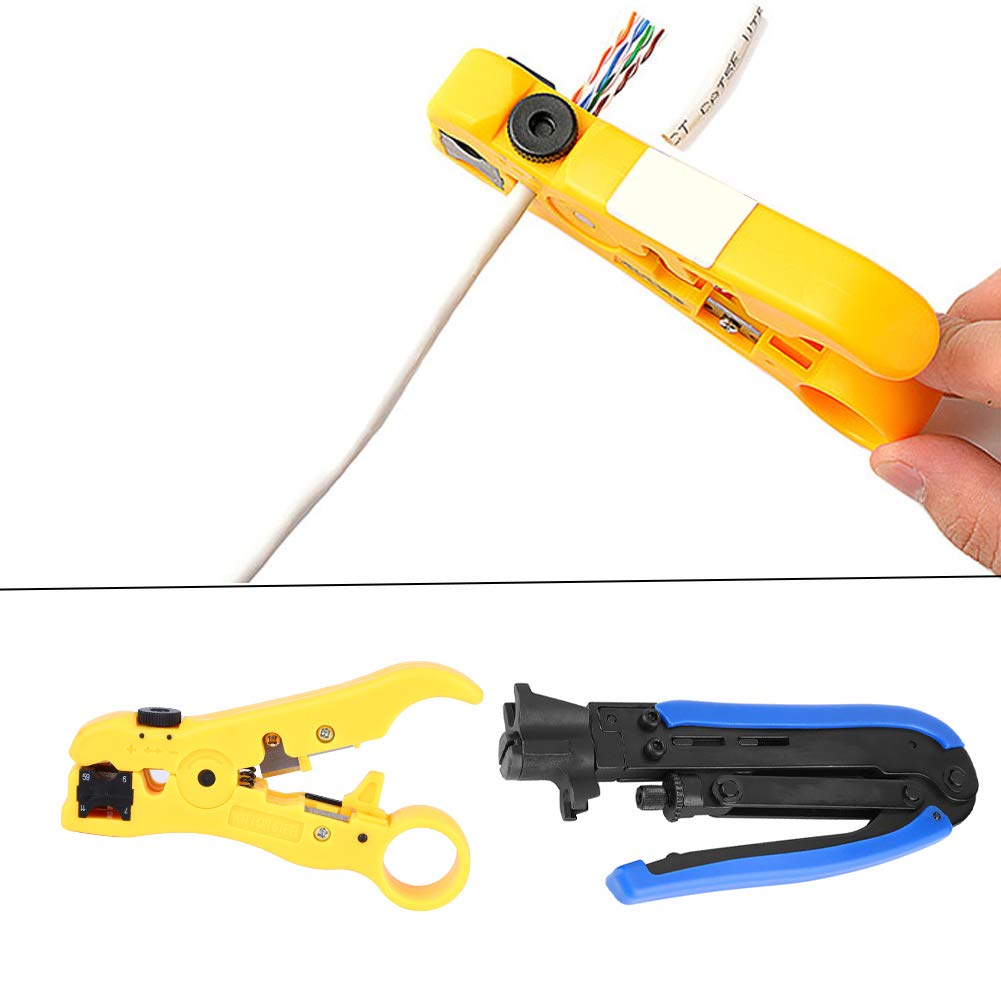 Pinze a crimpare per connettori coassiali, 2 pezzi, per spelafili, per installazione di reti di cavi coassiali, in acciaio al carbonio, giallo blu