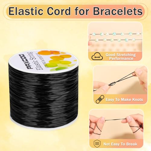 Image of PAXCOO 1.4 MM Elastic String for Bracelets, Stretch Magic Elastic String Bead Cord Jewelry Thread for Friendship Bracelet, Necklaces, Clay Beads, Pony Beads (Black)