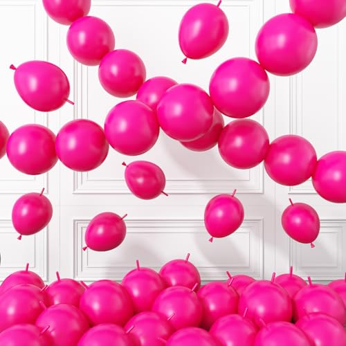 Image of Hot Pink Link Balloons,120Pcs 6Inch Hot Pink Latex Linking Balloons for Birthday Baby Shower Wedding Anniversary Party Decorations