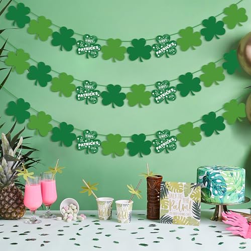 Image of OHOME St Patricks Day Decorations - 40 Pack Shamrock Clover Banner - Shamrock Decorations Garland Irish St Patty's Day Accessories Party Favors for Home Door Birthday | St. Patrick's Day Decor