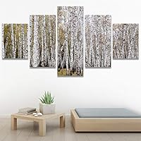 SIGNWIN 5 Panel Canvas Wall Art Modern Art Forest Multicolor Photography Relax/Calm Romantics Scenic for Home Decorations Ready to Hang - 60