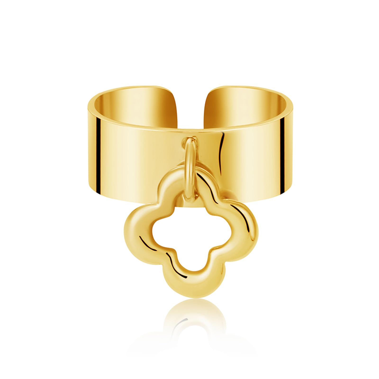 BUMMER Bague Pendentif Trèfle en Acier Inoxydable Plaqué or 18 Carats Avec Pendentif oiseau Soleil Bague Ouverte réglable Pour Cadeaux