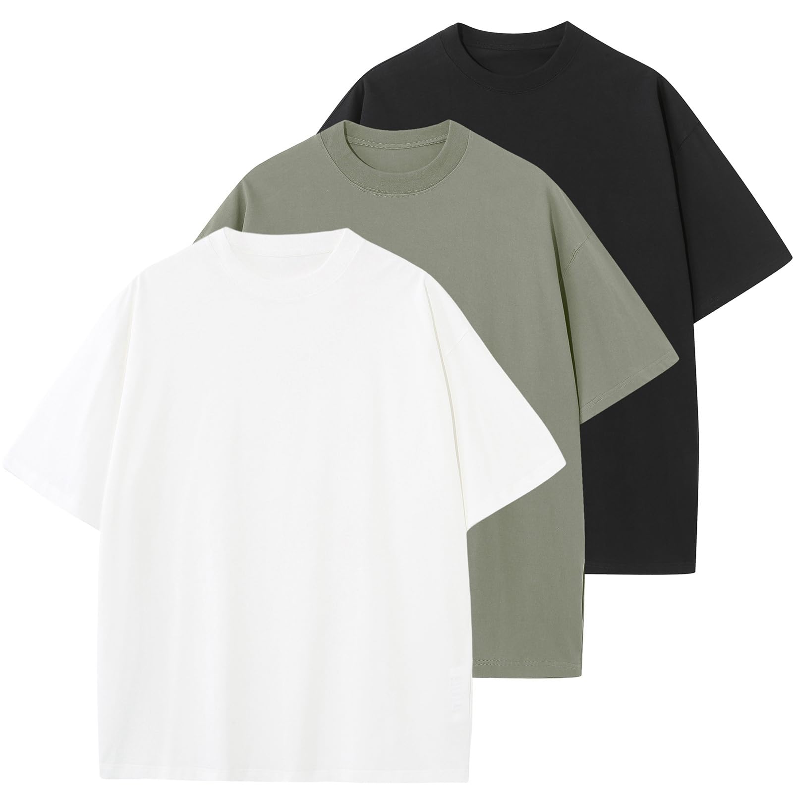 HOUZONIY Herren Oversize Basic T-Shirt, Einfarbig T Shirt Für Herren, Weich & Bequem Sommer Männer Kurzarm Rundhals Set