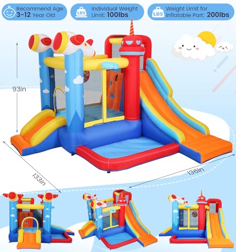 Inflatable Bounce House Water Slide, 7-in-1 Bouncy Castle Combo Water Pool & Bouncing Area & Slides & Basketball Game & Dart Game, Jump House for Kids Aged 3-10 w/Storage Bag, Orange - Image 3