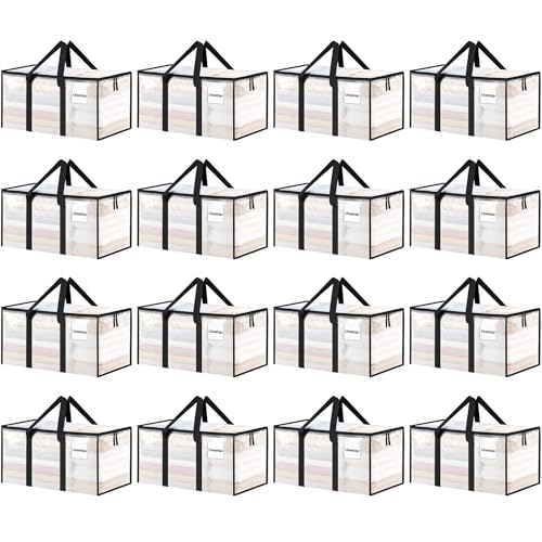 Image of 16 Pack Extra Large Heavy Duty Moving Bags, Clear Storage Bins with Lids, Reinforced Handles & Heavy-Duty Zippers Moving Boxes Storage Bags Totes for Clothes Packing, Dorms, College Supplies, Clear
