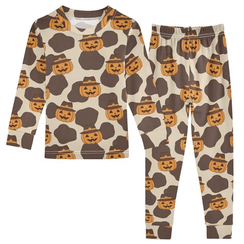 Pajama Sets Long Sleeve Pumpkin Faces Hats Pattern Soft Comfy Sleepwear 2 Piece PJS 3-8T