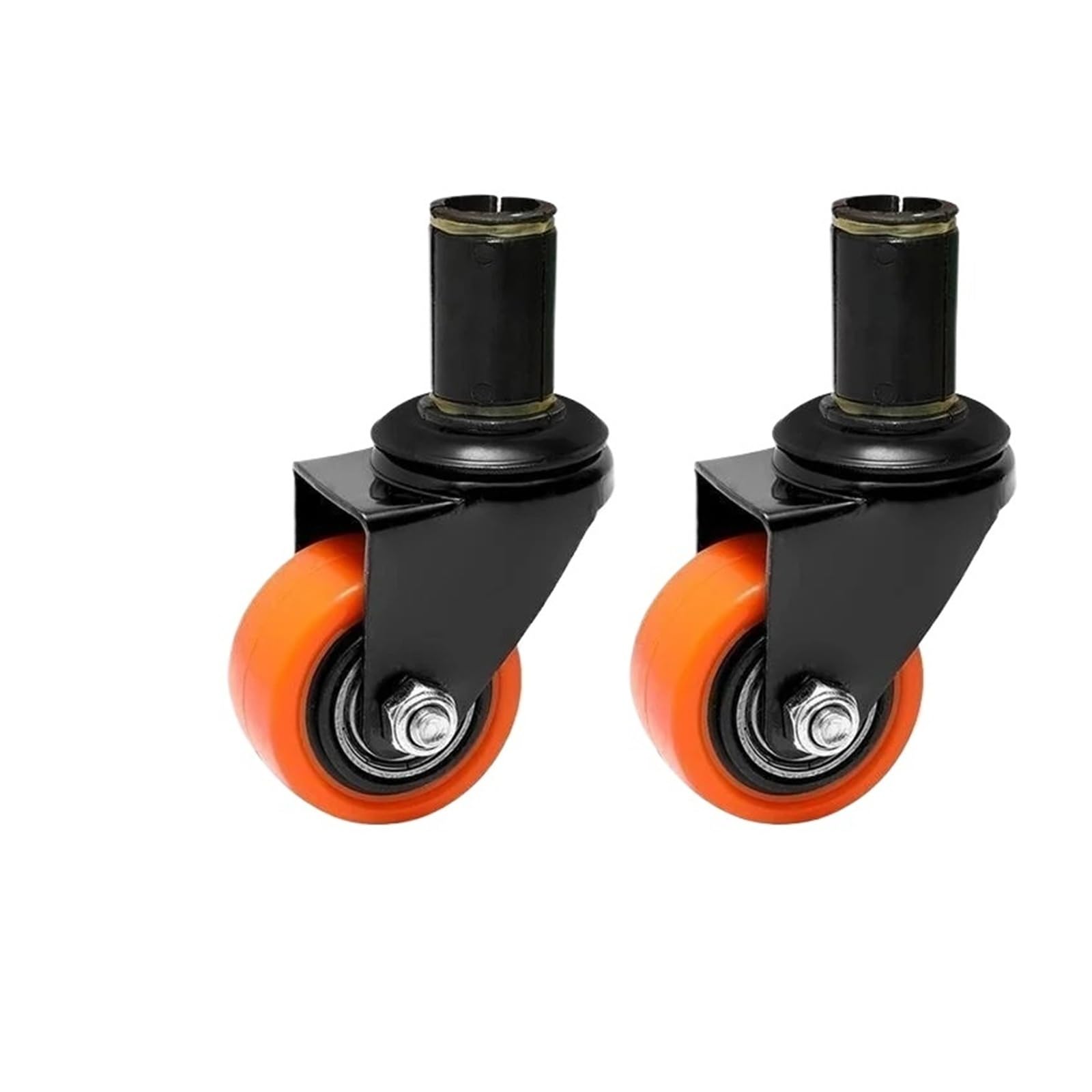 4 Stück 1,5 Zoll Rundrohr 20/25/30 mm verschleißfeste Lenkrolle | Lager-Schwenkrad-Schraube, Möbel, mechanische Fußbremse, Stummschaltung(Orange-B,32MM-Round tube)