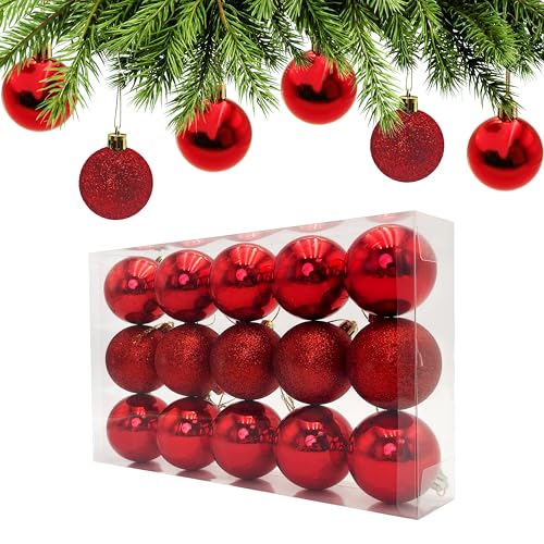 AiTodos 15 Stück Rote Weihnachtskugeln - 3Designs-6cm Unzerbrechliche...