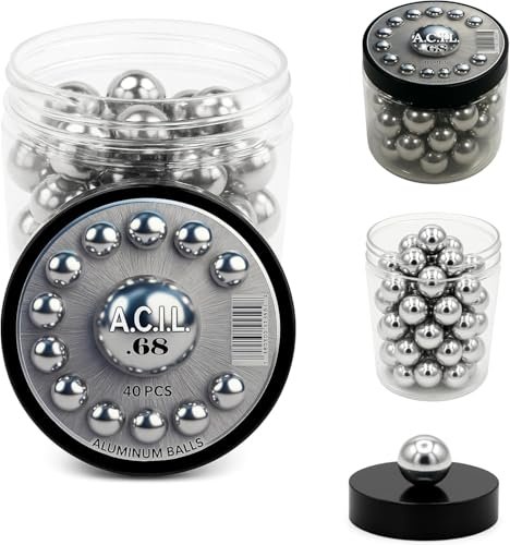 Palline in alluminio.68 Cal. Solid Resuable Paintballs Powerballs for Target Practice, Training and Defense Pistols in 68 Caliber (40 pezzi)