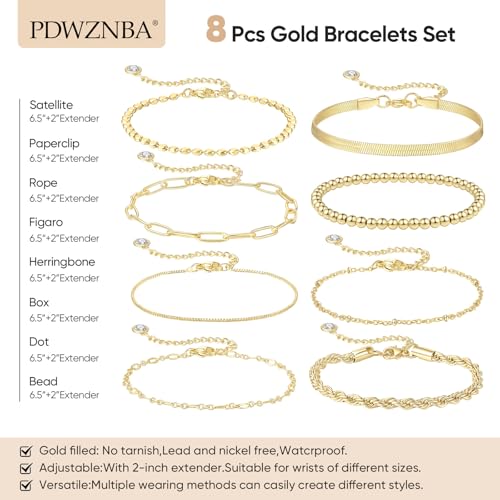 Gold Bracelets for Women, 14K Real Gold Plated Stackable Bracelet Set, Trendy Jewelry for Women, Adjustable Dainty Jewelry Gifts for Women2