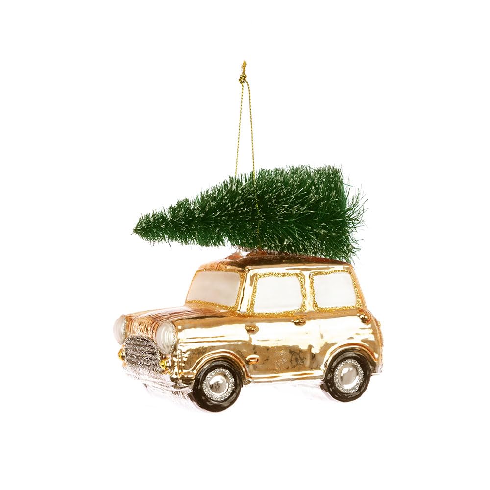 Floristrywarehouse Gold Classic Mini Car With Christmas Tree Hanging Glass Ornament
