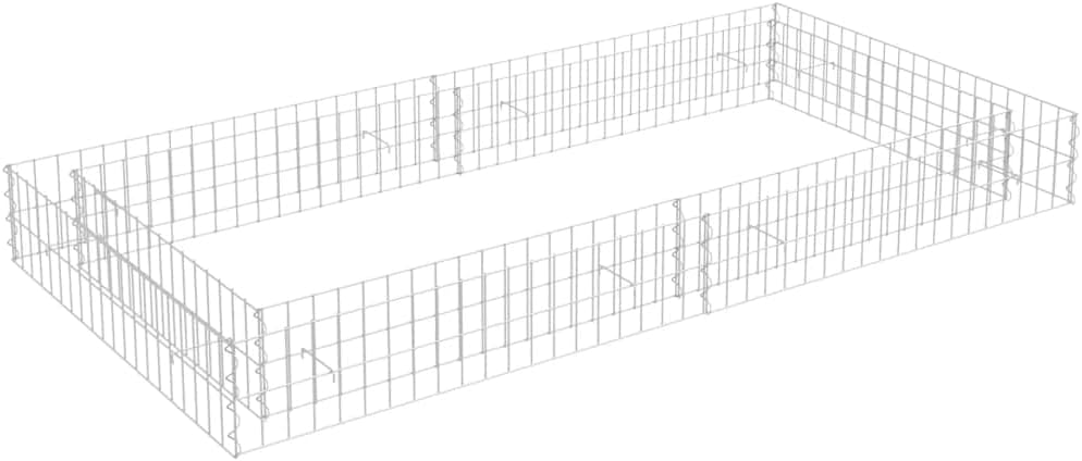 vidaXL Gabion Raised Bed in Galvanised Steel - 200x100x20 cm Silver Rectangular Flower Plant Bed - High Load Capacity - Requires Assembly