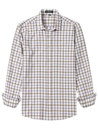LucMatton Men's Lightweight Gingham Dress Shirt Casual Business Slim Fit Long Sleeve Button Down Shirts with Pocket