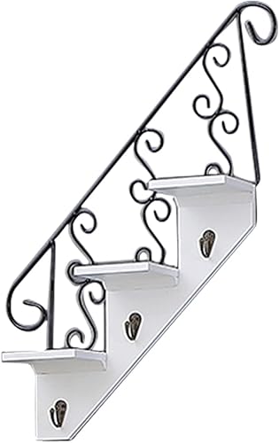 TITA-DONG Estantes flotantes decorativos montados en la pared de 3 niveles, estantes de pared de madera en forma de escalera, estante colgante de
