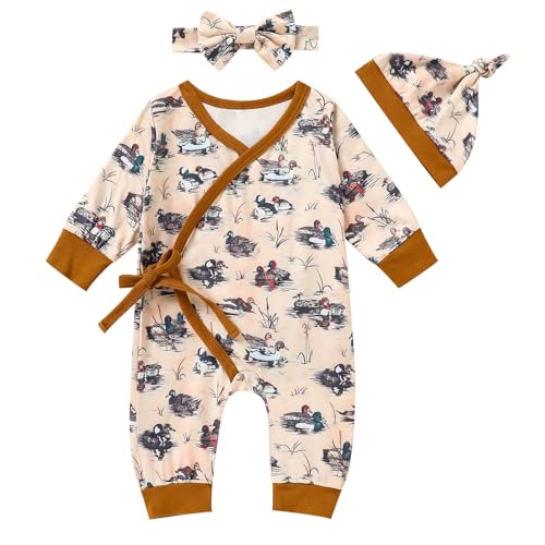 Image of Sinhoon Newborn Baby Boy Girl Romper for 0-3 Months Baby Clothes Neutral Print Fall Baby Coming Home Outfit Jumpsuit