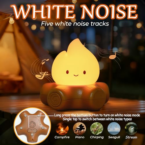 Pipihome Campfire Night Light, LED Flames Table Lamp, 2 Modes Dimmable Rechargeable Bedside Lamps with White Noise, Desk Bedroom Accessories Home Decor, Cute Gifts for Women Kids - Image 5