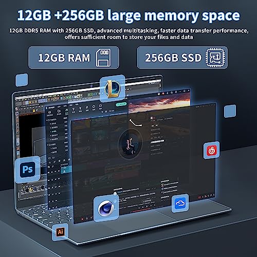 Image of 16 inch Business Laptop Computer Alder Lake N95 CPU (Up to 3.4Ghz) 12G LPDDR5 RAM 256GB SSD, Narrow Bezels 1920 * 1200 2K FHD IPS Screen /Backlit KB /Fingerprint Unlock (12G+256GB SSD)