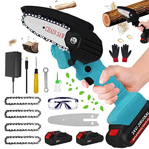 Mini Motosierra Bateria De Mano 4 Pulgadas EléCtricas InaláMbricas Tijeras de podar eléctricas inalámbricas Profesionales batería de Litio Recargable de 24V para Cortar Madera De Patio,blue