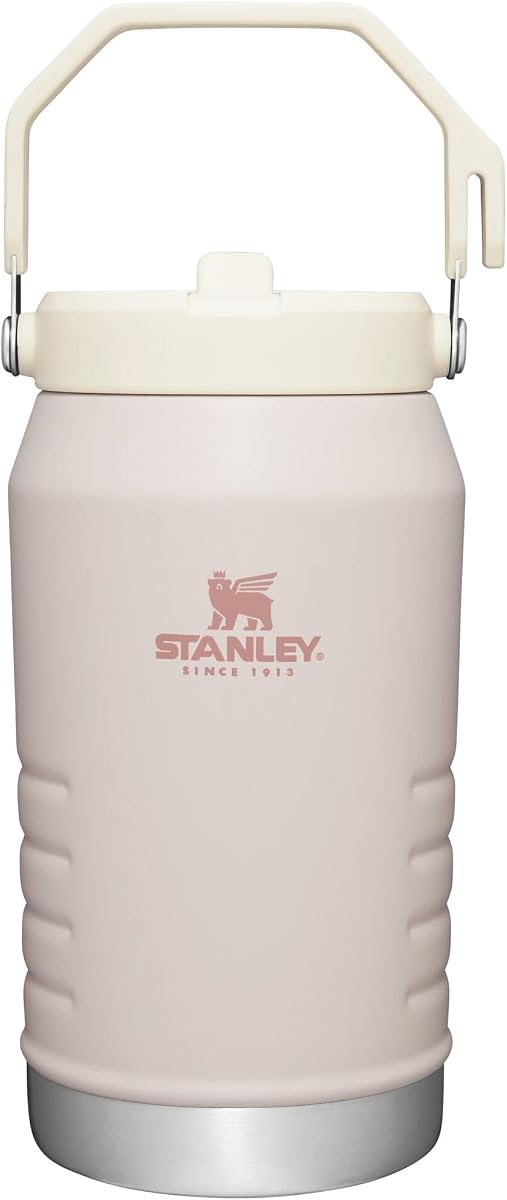 Jarra con pajita IceFlow Flip con asa 64 oz | Tapa giratoria y pajita abatible | Resistente a fugas para viajes y deportes | Acero inoxidable aislado | Sin BPA | Cuarzo Rosa