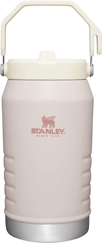 Jarra con pajita IceFlow Flip con asa 64 oz | Tapa giratoria y pajita abatible | Resistente a fugas para viajes y deportes | Acero inoxidable aislado | Sin BPA | Cuarzo Rosa