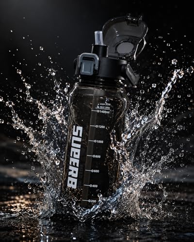 Image of 2 Liter Gym Sports Water Bottle Gallon Gym Bottle, Travel Bottle BPa Free material With Easy To Carry Handel Portable Mouth Motivational Sports Bottle (Coal Black)