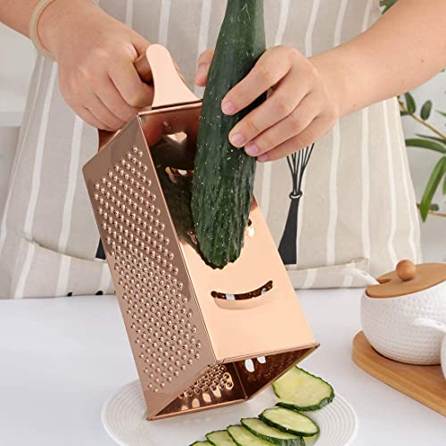 Large Box Grater,Stainless Steel Food Slicer,For Potato Fruit Cheese Ginger Vegetables Cucumber Carrot (4 Sides, Gold) (Rose Gold) #TOP3