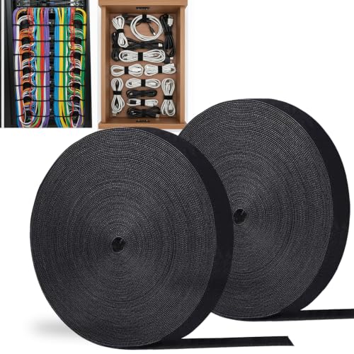 Cintas reutilizables para gestión de cables, 56 yardas x 1/2 pulgada, correas resistentes de gancho y bucle para organización de cables, enrolladores autoadherentes para escritorio, PC, TV, oficina y hogar