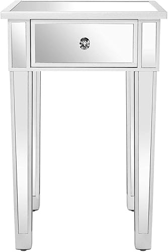 Miniatura 5 de Bonnlo Mesita de noche con espejo, mesita de noche pequeña y moderna con cajón para dormitorio, sala de estar, color plateado